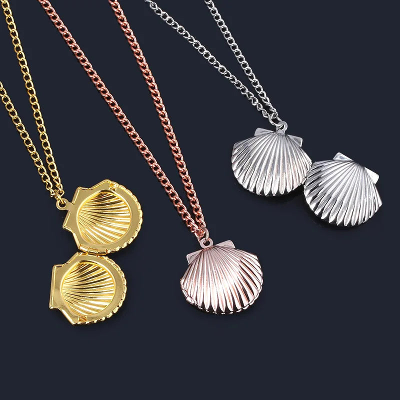 Openable Mermaids Photo Locket Shell Pendant Necklaces for Women Kids Jewelry Collares Mermaid Choker Necklace Souvenir Gift