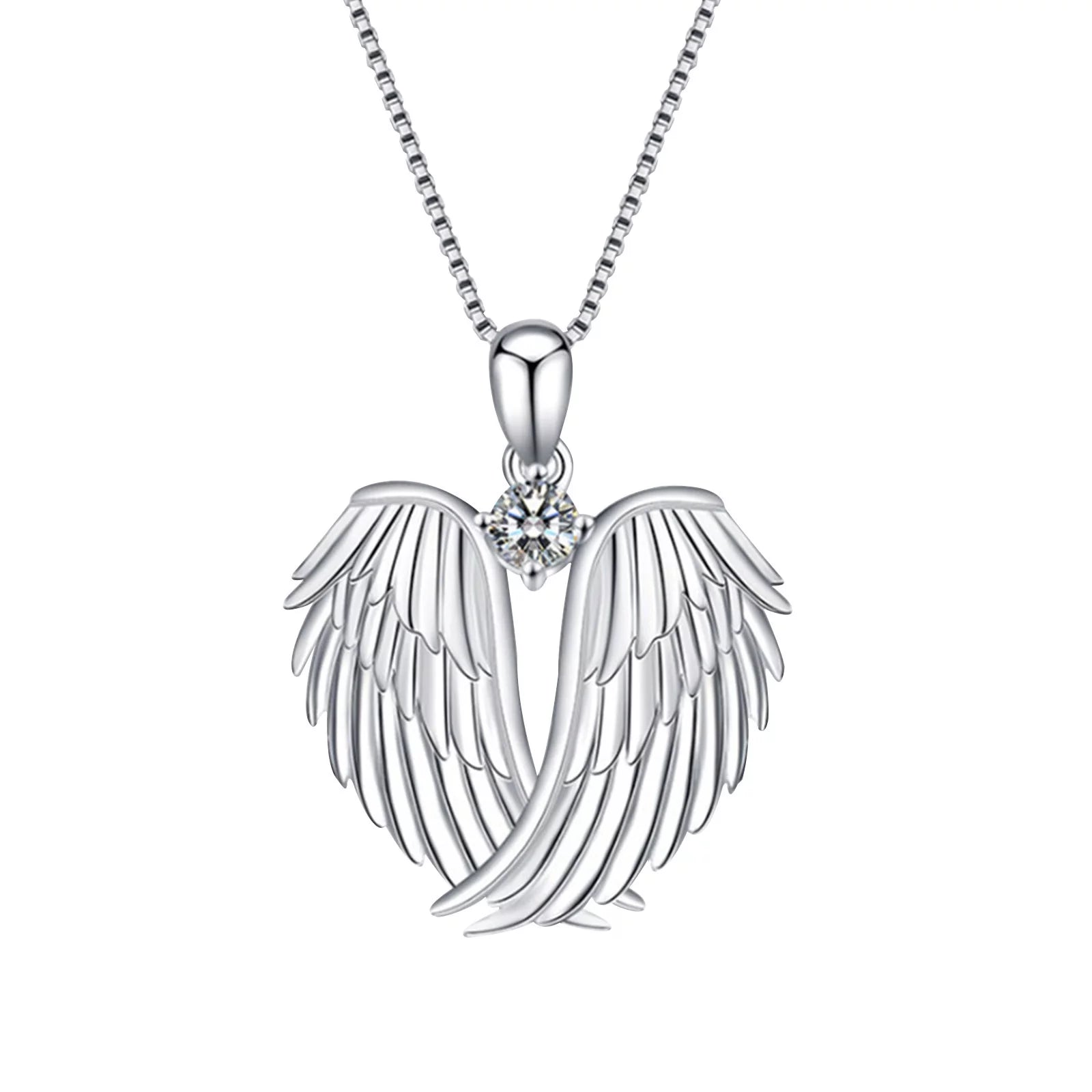 Jewelry on Clearance！Angel Wings Necklace 925 Sterling Silver Guardian Angel Wings Pendant Necklace Birthstone Necklace for Women Girls Christmas Jewelry Gifts